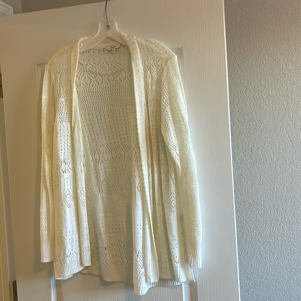 White long sleeve mesh cardigan